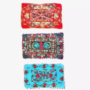 Cupcakes +‎ Cartwheels Red Pillow Floral Embroidered Pompom Decorative Bohemian